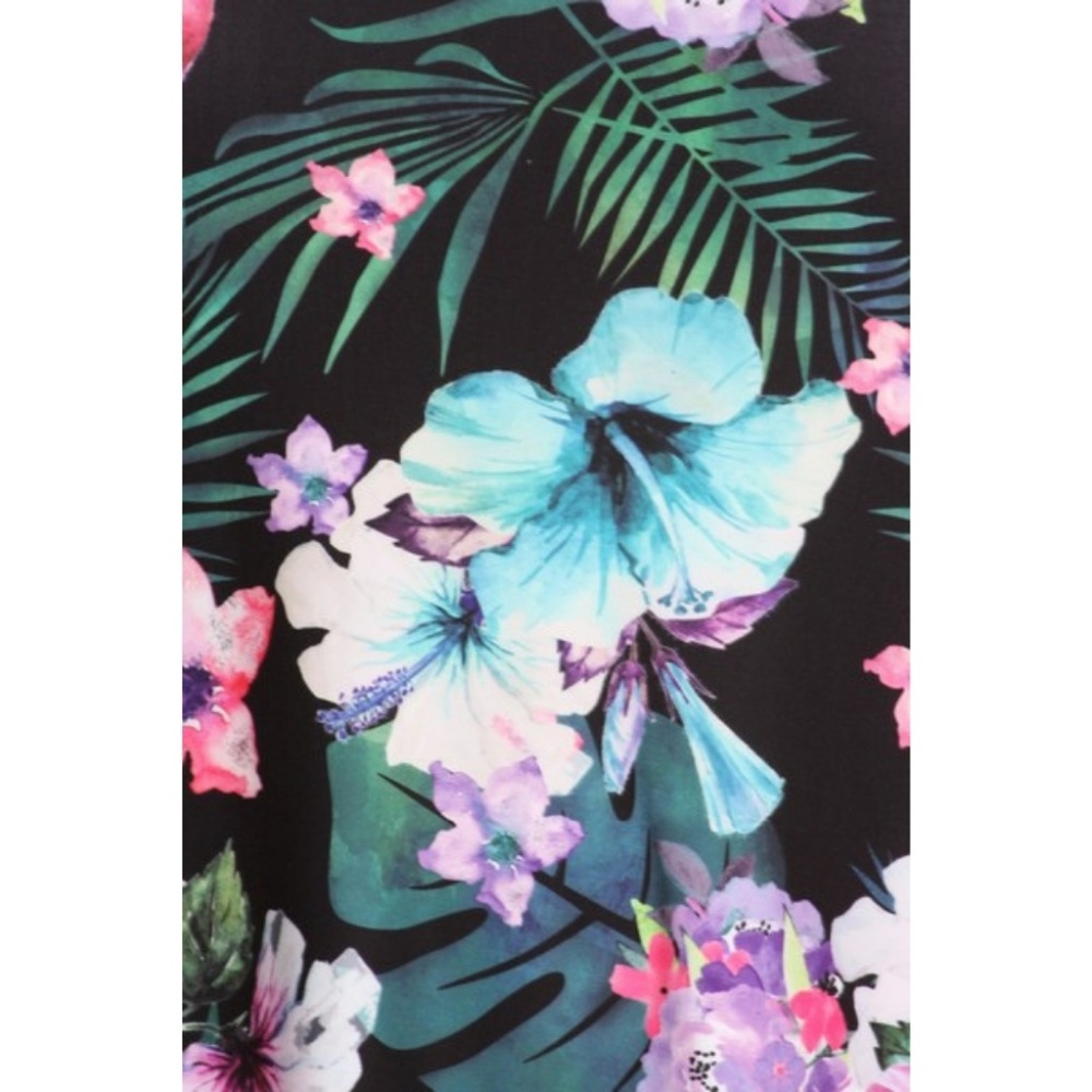 Women's Tropical Floral Print Fit Flare Dress BLK - Picture 3 of 6